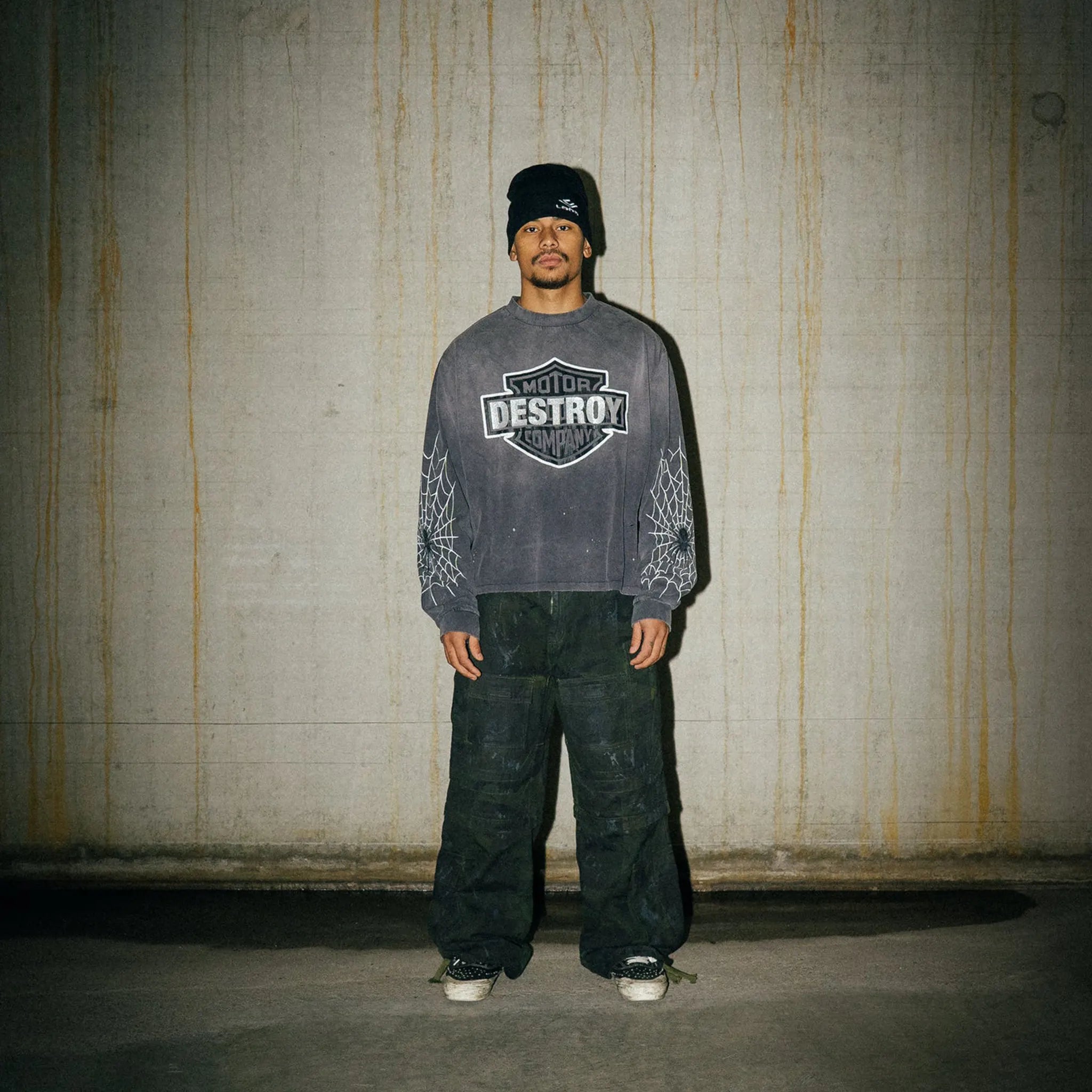 Front View of Lord Culture Destroy L/S Washed Black T-Shirt